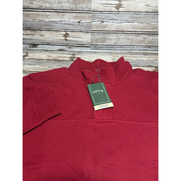 ORVIS‎ Mens Red Signature Fleece Mock Neck 1/4 Zip Sweatshirt XXL